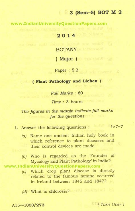 Gauhati University B Sc Botany Major Paper 5 2 Plant Pathology And