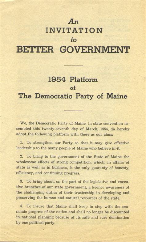 Democratic Party Platform 1954 | Maine: An Encyclopedia