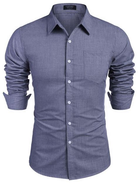 Buy Coofandy Mens Casual Button Down Shirt Chambray Plain Long Sleeve