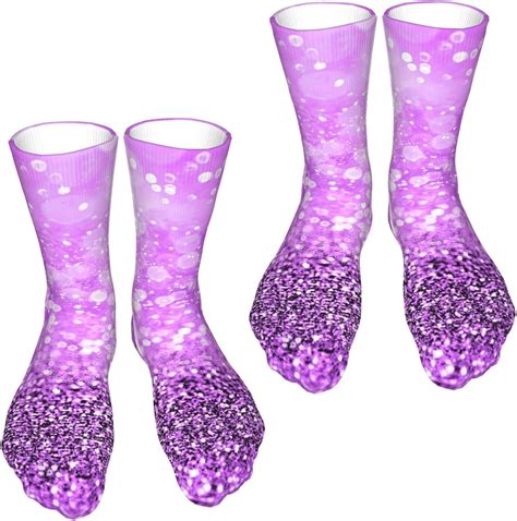 Sparkling Purple Glitter Printing Crew Socksunisex Multi