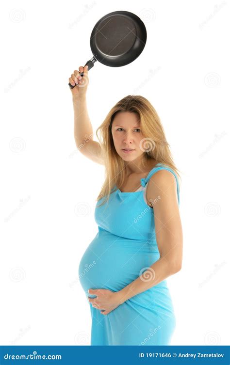 Femme Enceinte Fâché Avec La Poêle Photo Stock Image Du Dame Anticipation 19171646