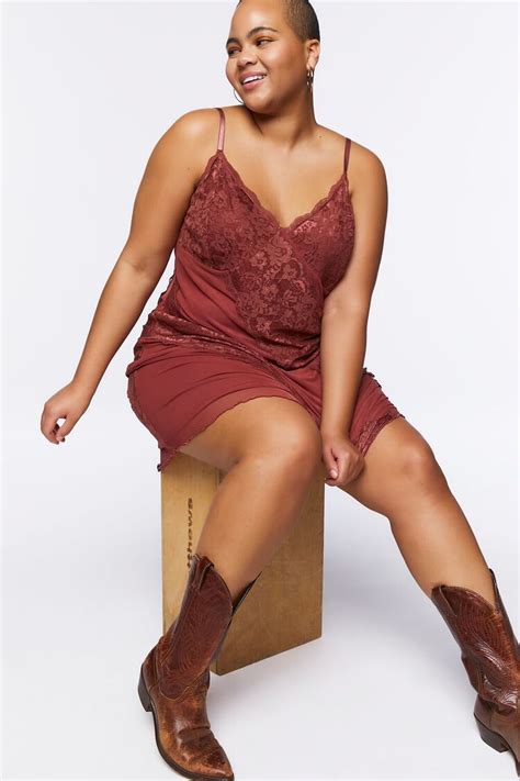 Plus Size Lace Mesh Slip Dress