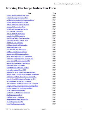 Fillable Online Nursing Discharge Instruction Form Nursing Discharge