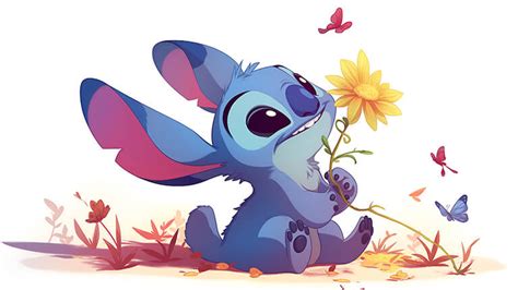 Stitch with Flower White Desktop Wallpaper - Stitch Wallpaper 4K