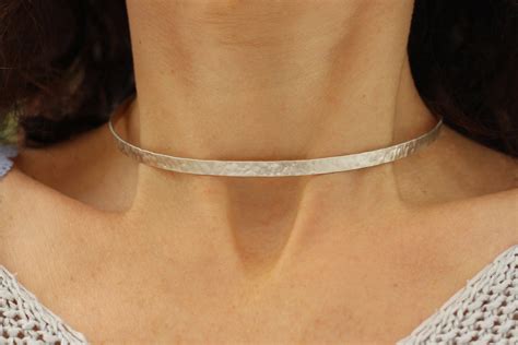 Silver Cuff Necklace Sterling Silver Choker Necklace Wide - Etsy