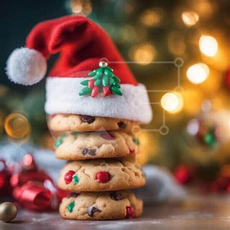 Festive Stack Of Christmas Cookies With Santa Hat Stock Photo