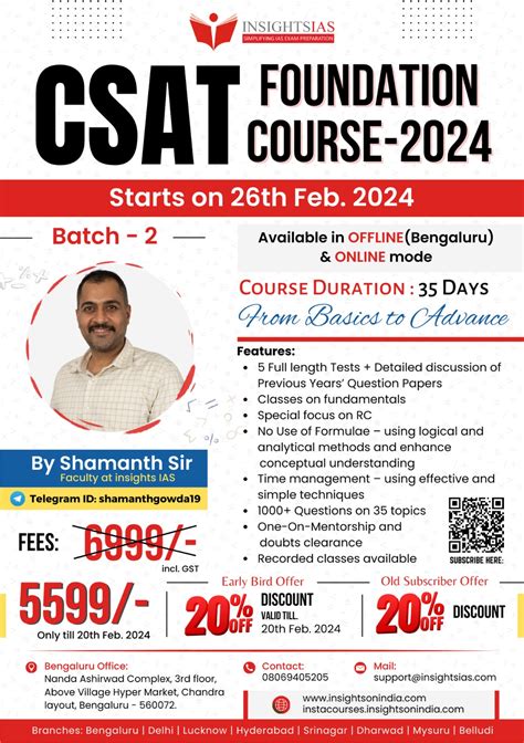 Flat 20 Discount Csat Foundation Course 2024 Batch 2 By Shamanth Sir Starts On 26th