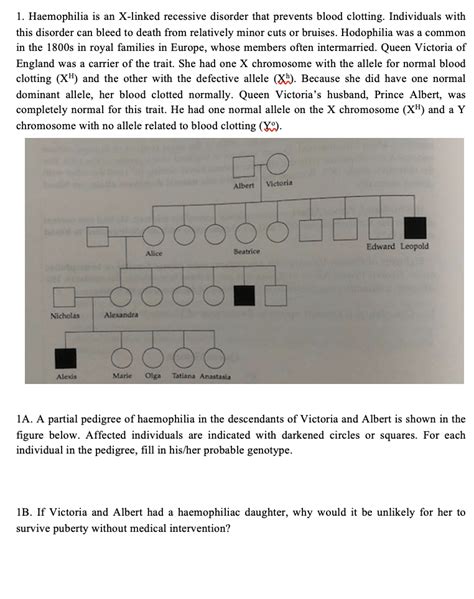 Solved 1 Haemophilia Is An X Linked Recessive Disorder That