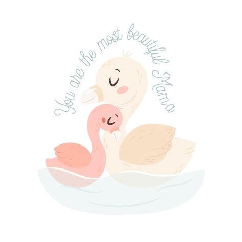 Premium Vector Mama Swan With Baby Happy Mothers Day Greeting Card