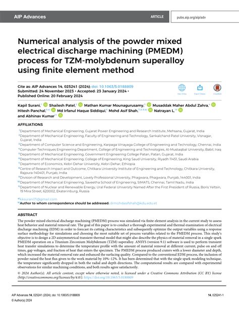 PDF Numerical Analysis Of The Powder Mixed Electrical Discharge