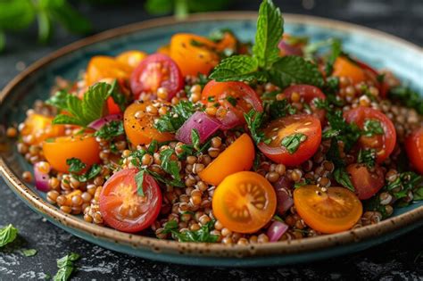 Premium Photo Buckwheat Salad With Cherry Tomatoes