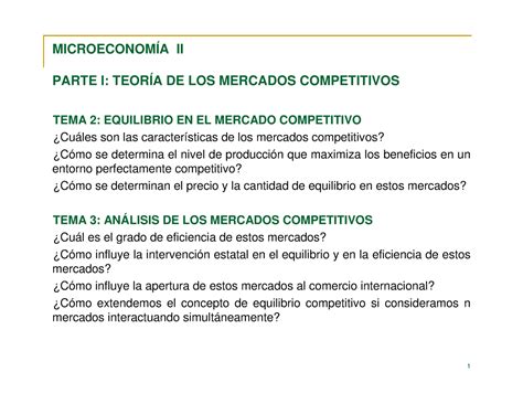 Tema Equilibrio En El Mercado Competitivo Microeconom A Ii Parte I