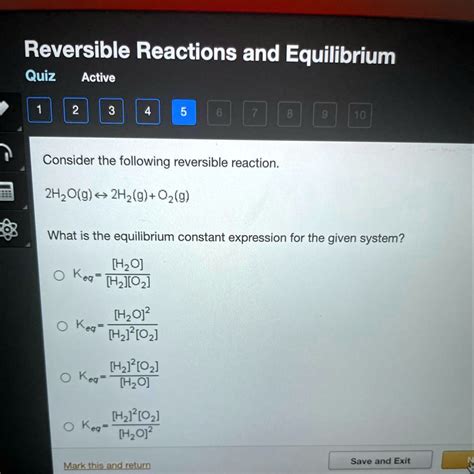 SOLVED Consider The Following Reversible Reaction 2H2O G 2H2 9