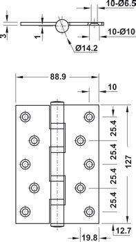 Butt Hinge 4 Ball Bearings Stainless Steel 304 Dimesion 127 X 89 X