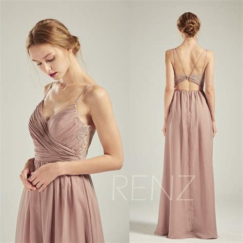 Prom Dress Rose Gray Chiffon Bridesmaid Dress Spaghetti Strap Wedding Dress V Neck Party Dress