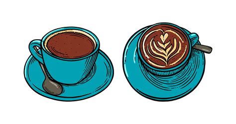 Coffee Cups With Cappuccino Sketch Of Coffee Mugs Vector Illustration