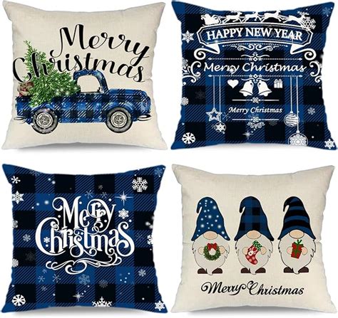 Artmag Christmas Pillow Covers 16x16 Blue Decorative Outdoor Farmhouse