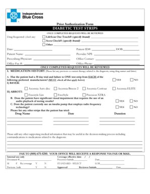 Fillable Online Prior Authorization Form Diabetic Test Strips Fax Email