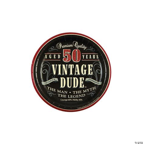 50th Birthday Party Vintage Dude Paper Dessert Plates 8 Ct