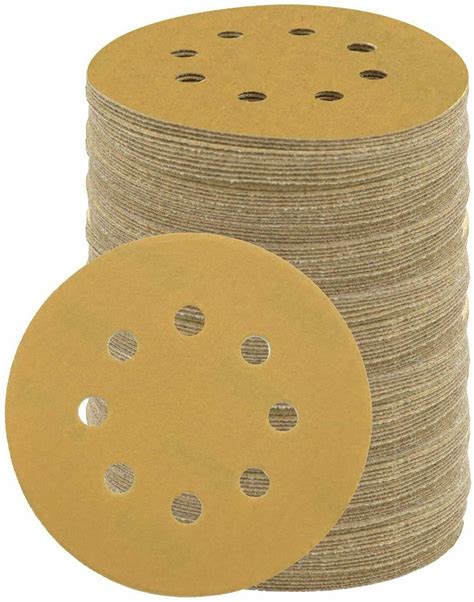 50PCS 5 In 8 Hole Hook Loop Sanding Discs 60 800 Grit Gold Sandpaper