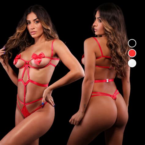 Body Lingerie Aro Laço Dia Dos Namorados Sexy Moda Feminina Body