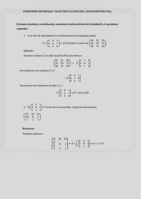 Operaciones Matriciales Algebra Lineal Studocu