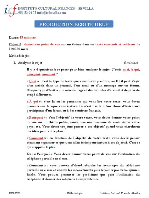 Exemple De Production écrite Delf B1 Mise En Page La Communication