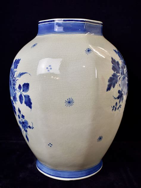 Rare Large Dutch Blue White Royal Delft Hand Painted Vase