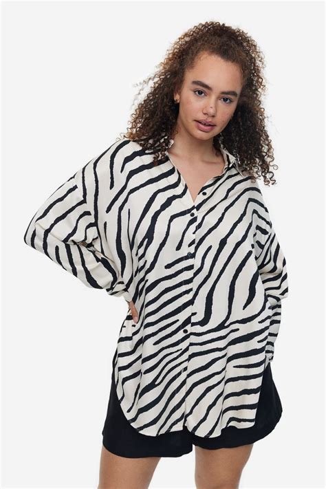 Oversized Satin Blouse Cream Zebra Print Ladies Handm Us