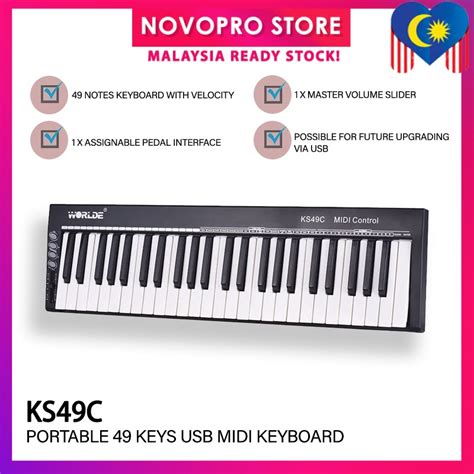 Worlde KS49C Portable 49 Keys USB MIDI Keyboard UsB Midi Controller DAW