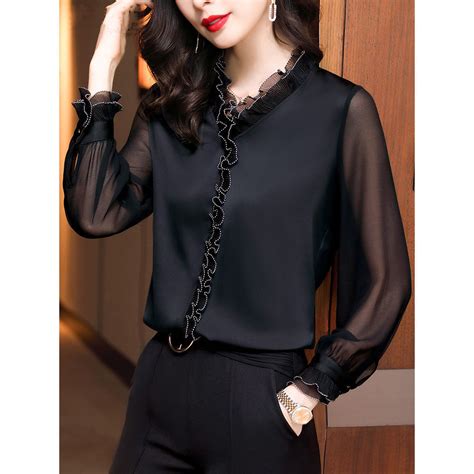 Lace Ruffles Chiffon Shirts Womens Clothing 2021 Autumn Winter New