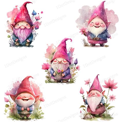 Pink Garden Gnome PNG Clipart, Watercolor Gnomes, Gnome Png, Floral ...