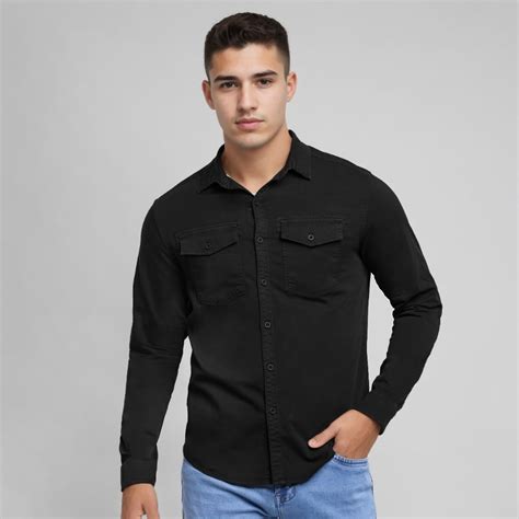 Ripley Camisa Manga Larga Hombre Kansas Negro K40291