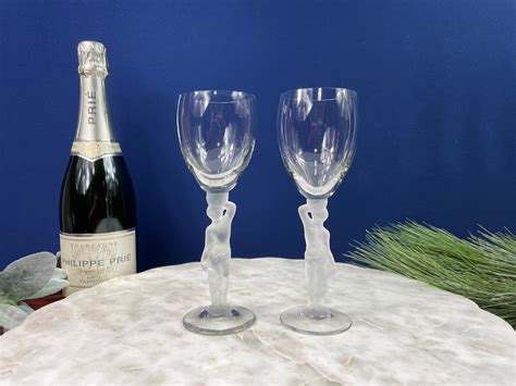 French Crystal Bacchus Nude Male Stem Wine Glasses Frosted Etsy