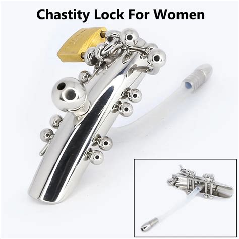 Stainless Steel Female Chastity Lock With Urethral Catheter Labia And