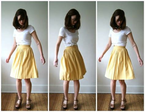 Yellow Knee Length Skirt Cute High Waisted Skirt Knee Length Skirt Skirts