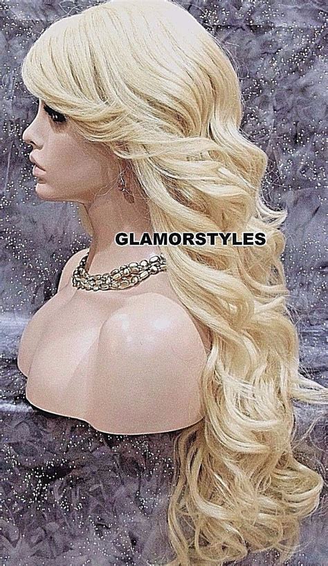 Full Wig Long Layered Wavy Side Hair Part Bleach Blonde Heat Ok