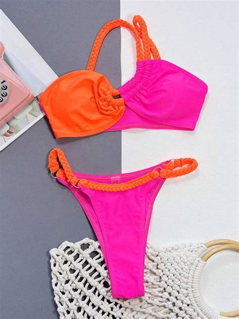 SHEIN Swim SXY Bañador bikini de color combinado vinculado con aro de