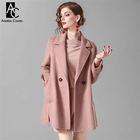 Autumn Winter Woman Outwear Overcoat Wool Coat With Pockets Two Buttons