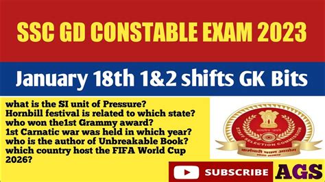 SSC GD January 18th 1 2nd Shift GK Questions Answers SSC GD Exam