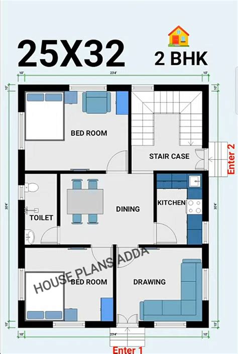 25×32 Square Feet House Plan2 Bhk Floor Plan Desain Rumah Desain Rumah