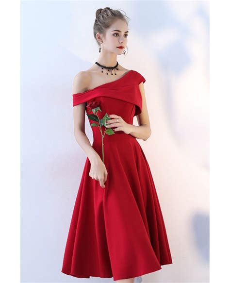 Simple Burgundy Red Aline Party Dress One Shoulder Bls86087