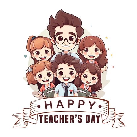 Premium Vector | Happy teacher's day with cute little teacher and ...