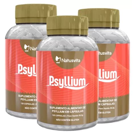 Psyllium Puro 360 Cápsulas Kit 03 Frascos Sabor Sem Sabor MercadoLivre