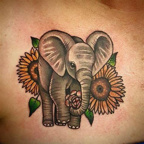 Elephant With Sunflower Tattoo