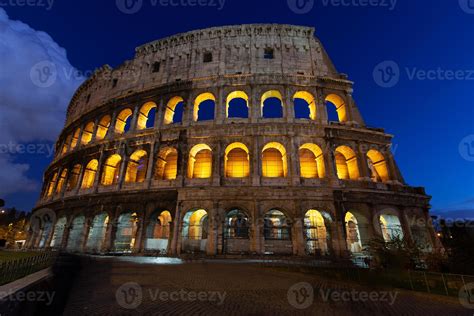 rome, italy, colosseum old ancient building gladiator battle at night ...