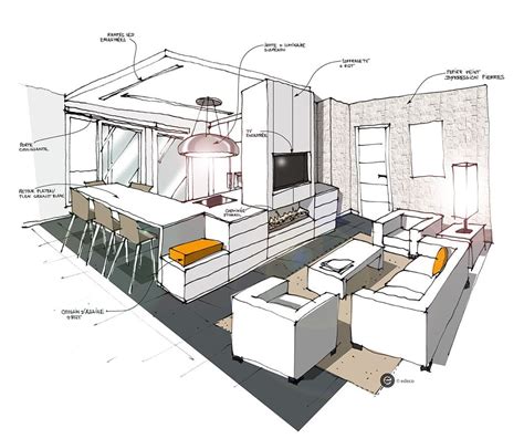 Croquis No 2 Croquis Architecture Cuisine Ouverte Sur Salon