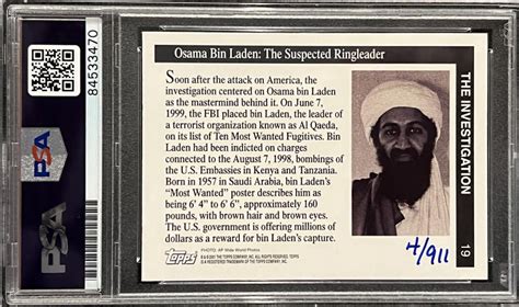 U S Navy SEAL Robert ONeill Signed Osama Bin Laden 2001 Topps 19