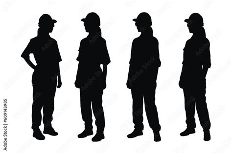 Engineer women with anonymous faces. Female engineer wearing uniforms silhouette bundle. Girl ...