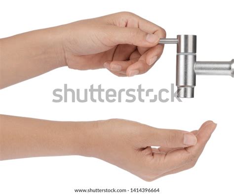 Hand Turning Tap Isolated On White Stock Photo Shutterstock